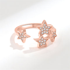 Cubic Zirconia & 18K Rose Gold-Plated Star Cluster Open Ring