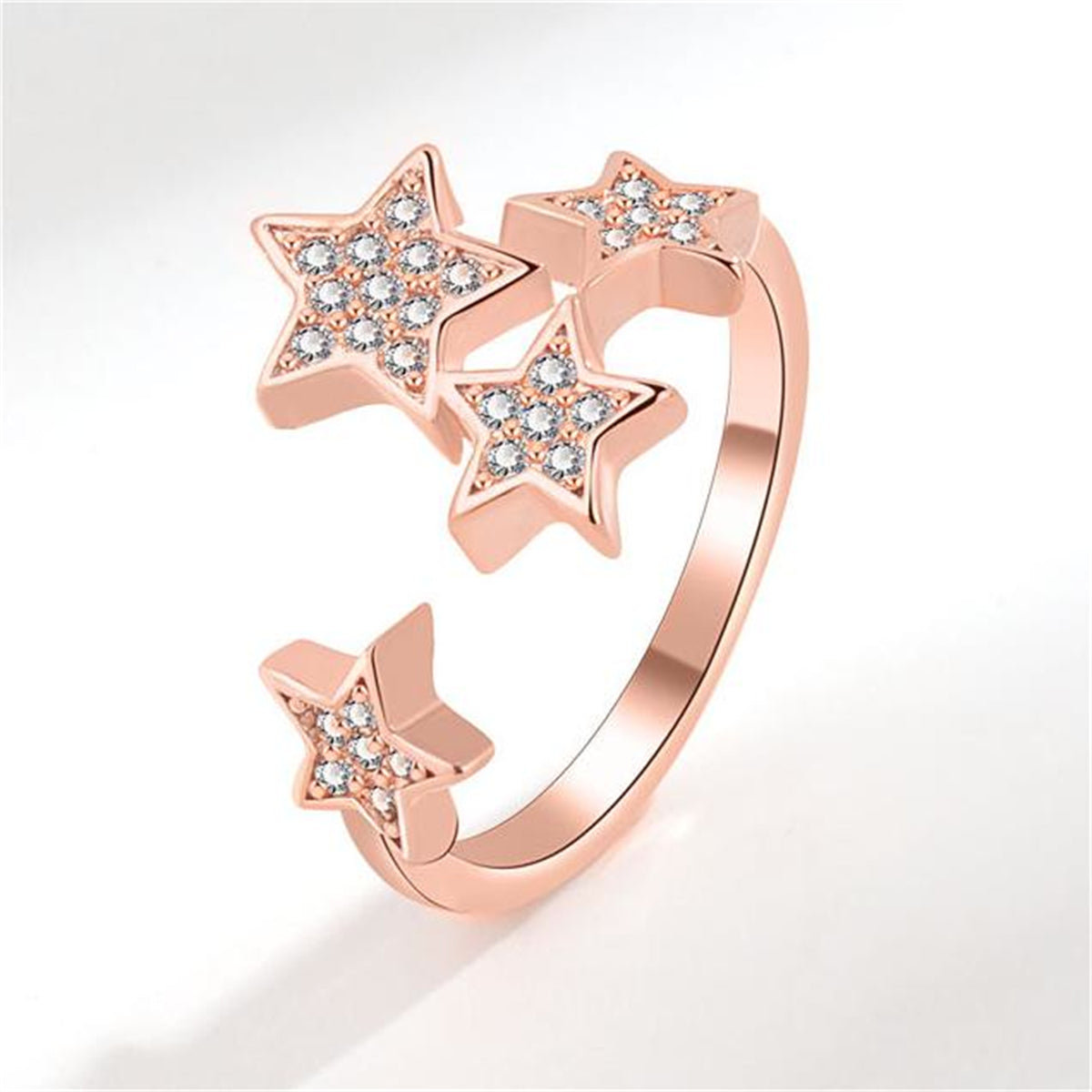 Cubic Zirconia & 18K Rose Gold-Plated Star Cluster Open Ring