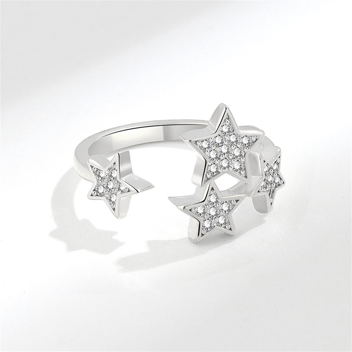 Cubic Zirconia & Silver-Plated Star Cluster Open Ring