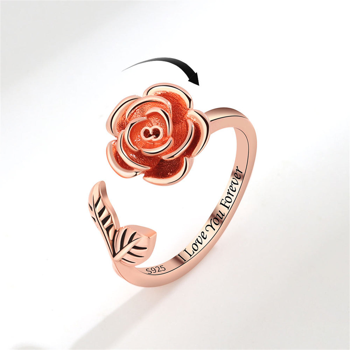 18K Rose Gold-Plated 'I Love You Forever' Rose Open Ring