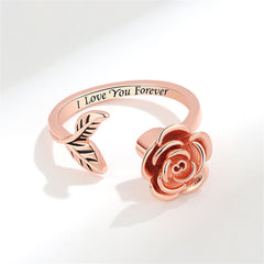 18K Rose Gold-Plated 'I Love You Forever' Rose Open Ring