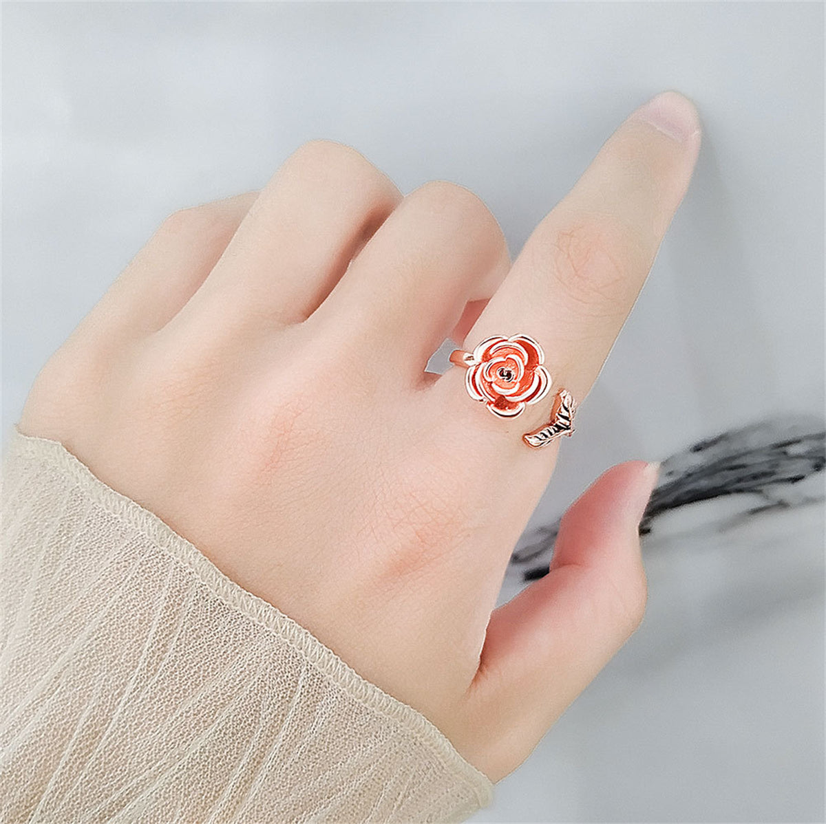 18K Rose Gold-Plated 'I Love You Forever' Rose Open Ring