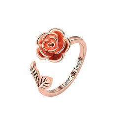 18K Rose Gold-Plated 'I Love You Forever' Rose Open Ring