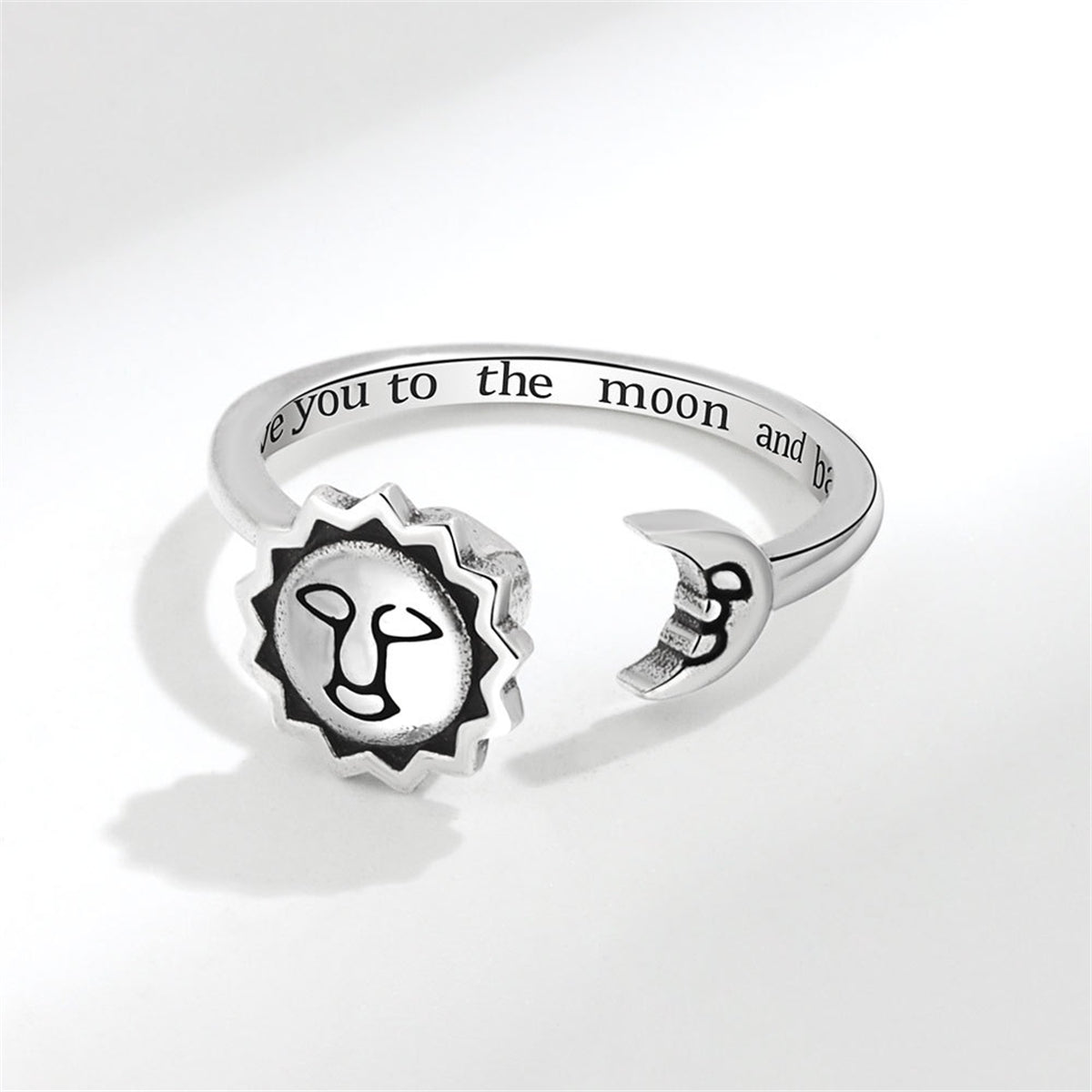 Silver-Plated Rotating Sun & Moon Open Ring