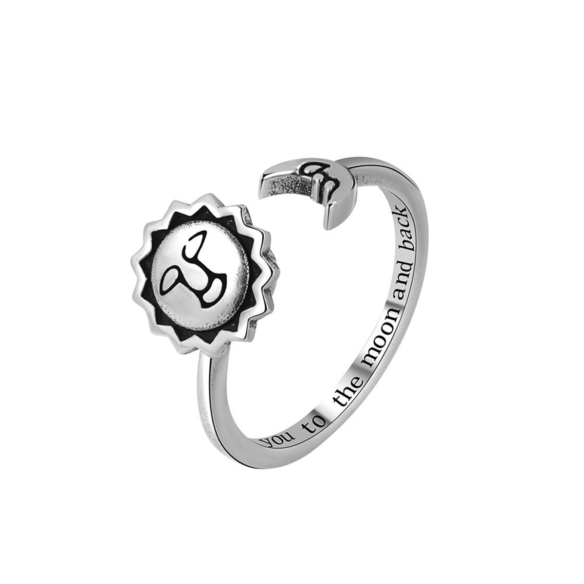 Silver-Plated Rotating Sun & Moon Open Ring