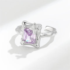 Purple Crystal & Silver-Plated Star Cuff Ring