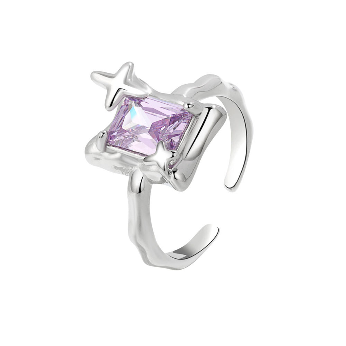 Purple Crystal & Silver-Plated Star Cuff Ring