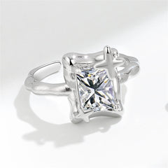 Clear Crystal & Silver-Plated Star Open Ring