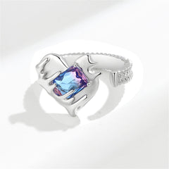 Crystal & Silver-Plated Textured Heart Open Ring