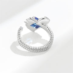 Crystal & Silver-Plated Textured Heart Open Ring