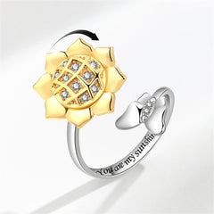 Cubic Zirconia & Two-Tone Rotating Sunflower Bypass Ring