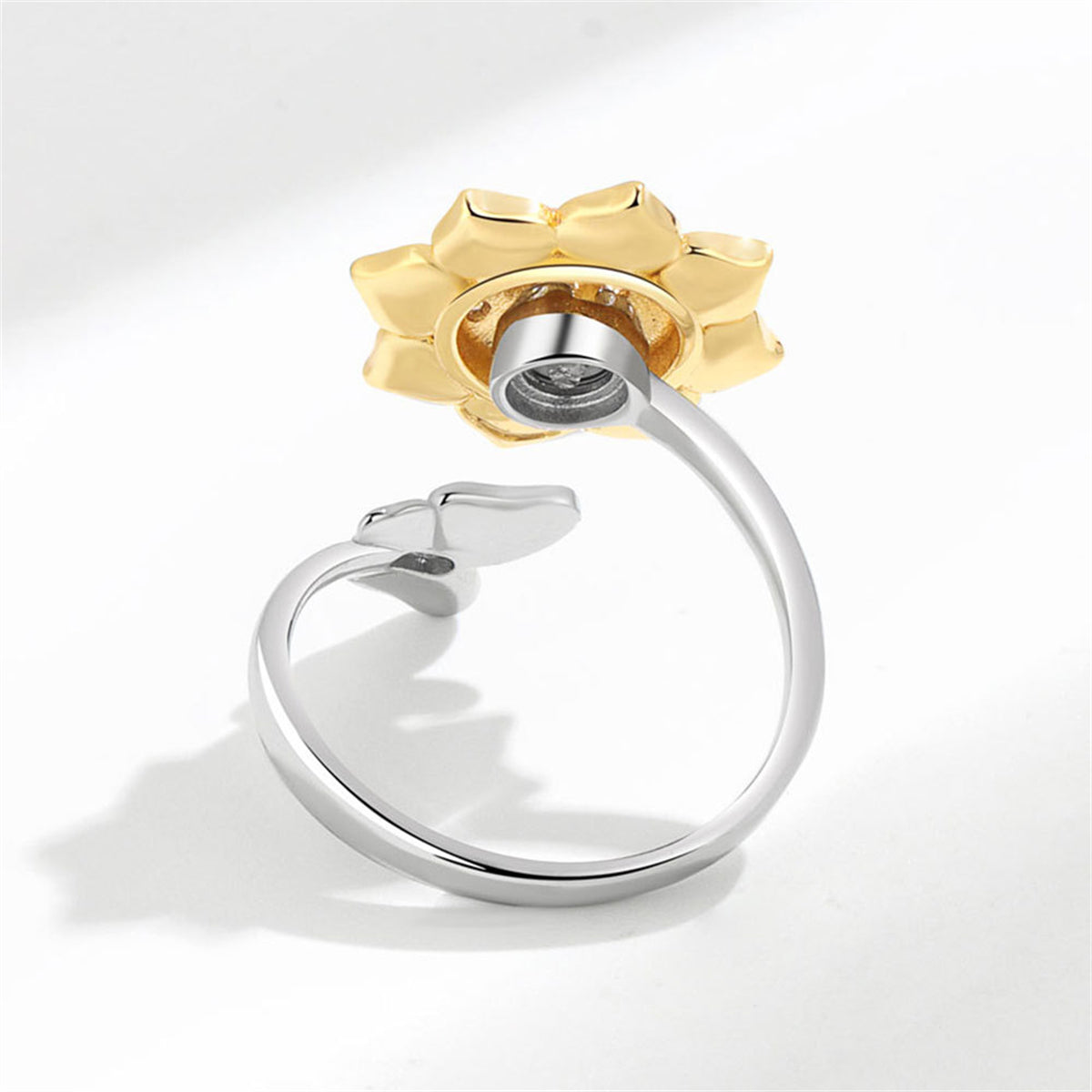 Cubic Zirconia & Two-Tone Rotating Sunflower Bypass Ring