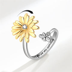 Cubic Zirconia & Two Tone Rotating Mum & Bee Bypass Ring