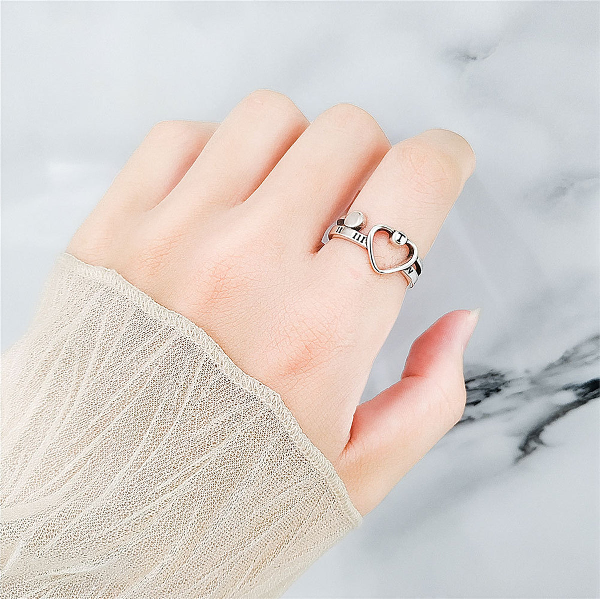 Silver-Plated Openwork Heart Ring