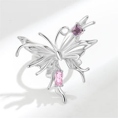 Pink Crystal & Silver-Plated Butterfly Open Ring