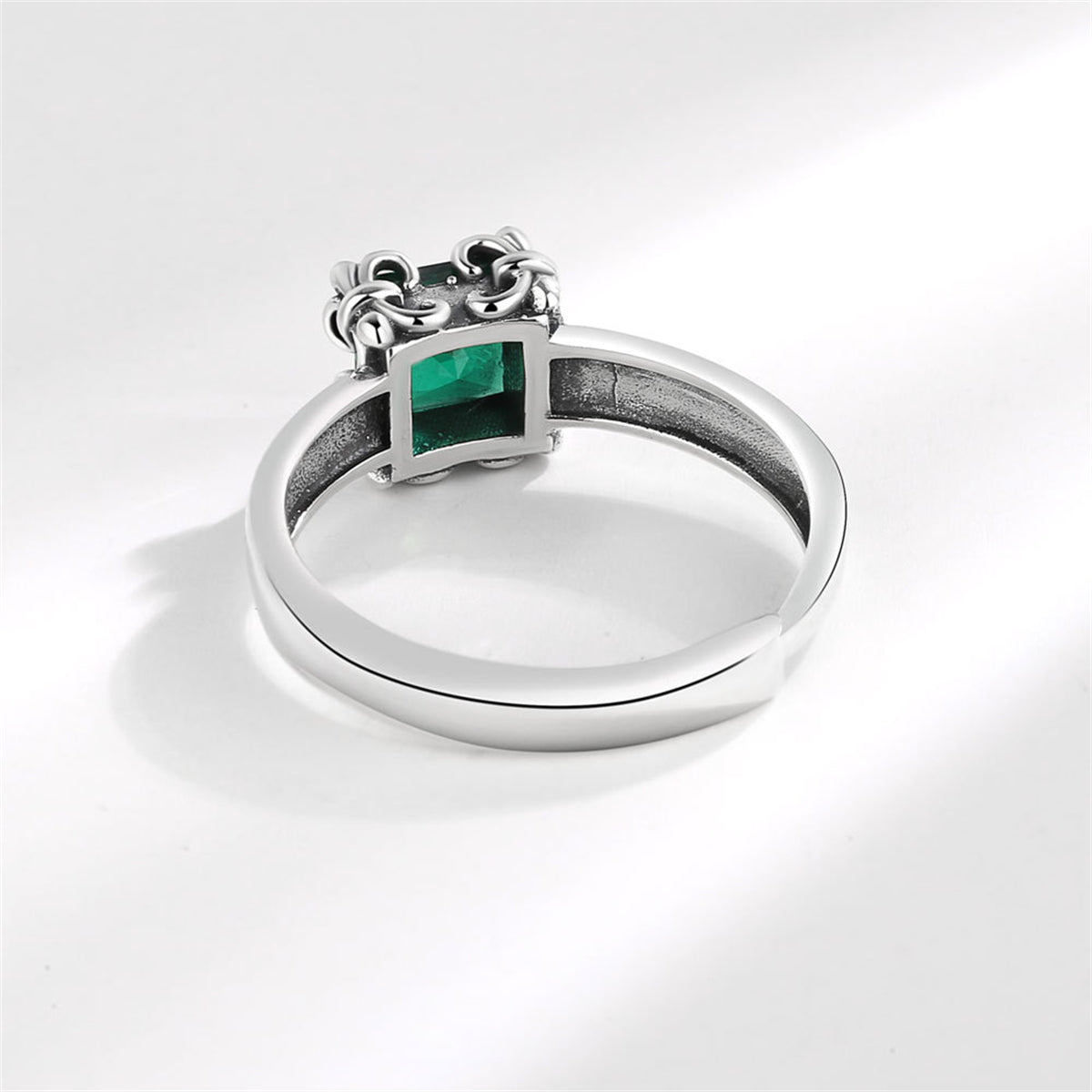 Green Crystal & Silver-Plated Princess-Cut Ring