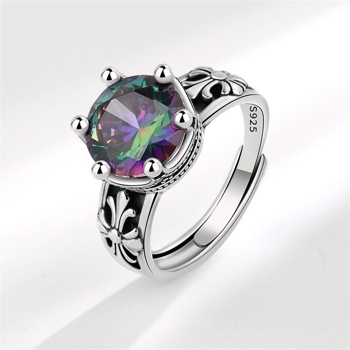 Purple Crystal & Silver-Plated Round Ring