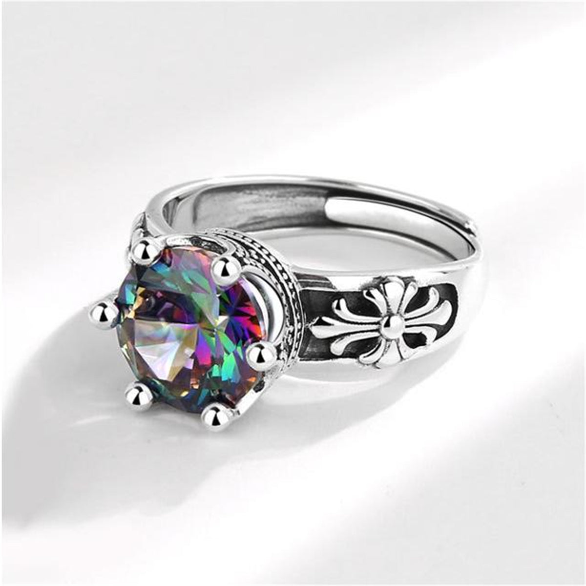 Purple Crystal & Silver-Plated Round Ring