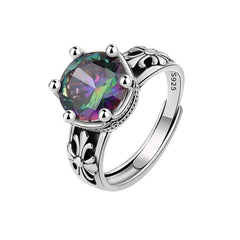 Purple Crystal & Silver-Plated Round Ring