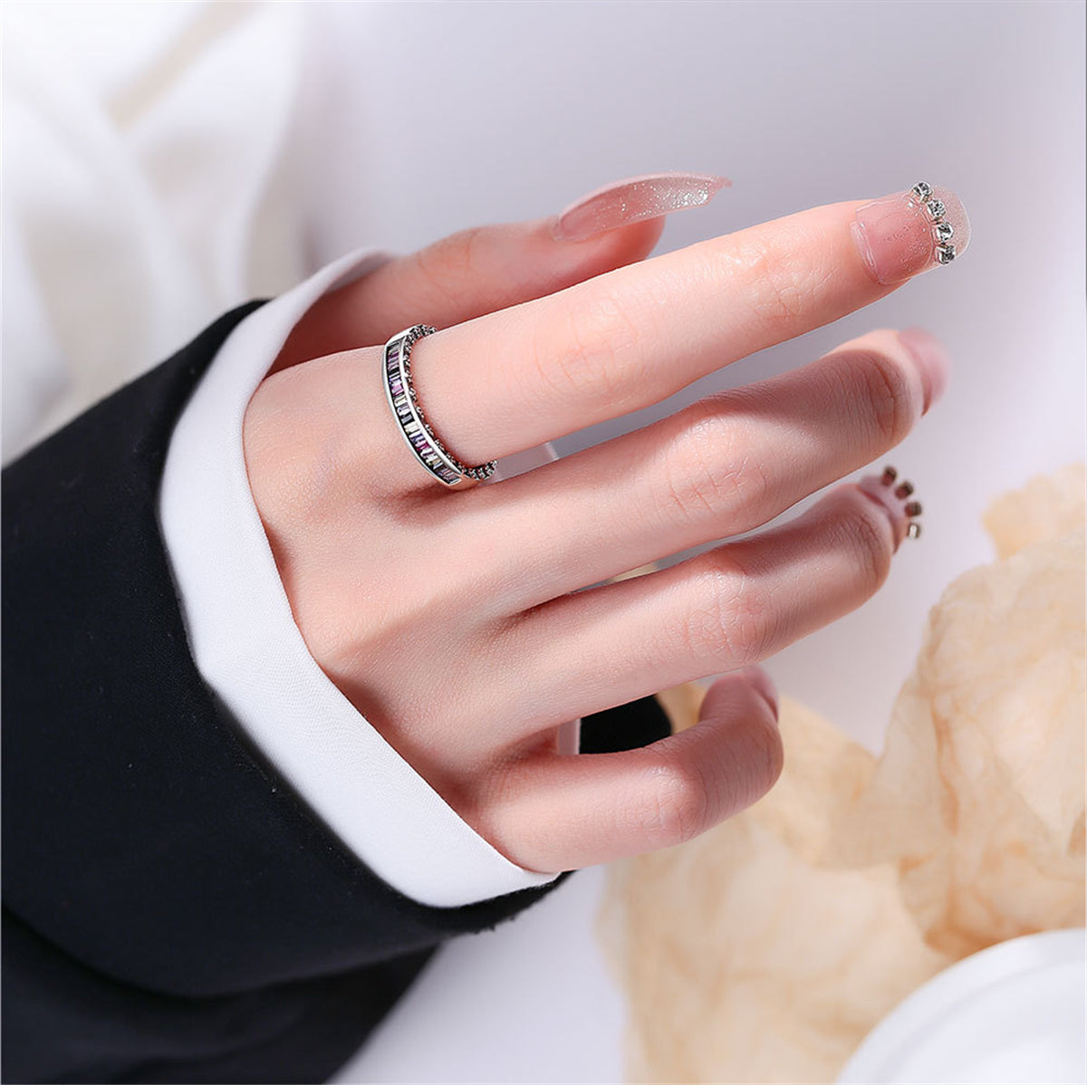 Multicolor Crystal & Silver-Plated Open Ring