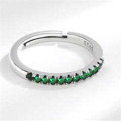 Green Cubic Zirconia & Silver-Plated Thin Adjustable Ring