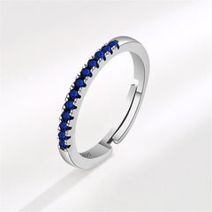 Navy Cubic Zirconia & Silver-Plated Adjustable Ring