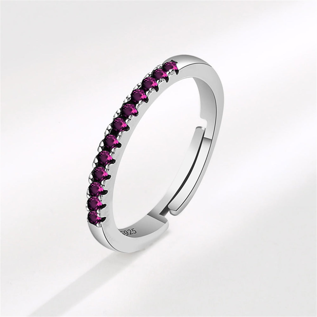 Rose Cubic Zirconia & Silver-Plated Thin Adjustable Ring