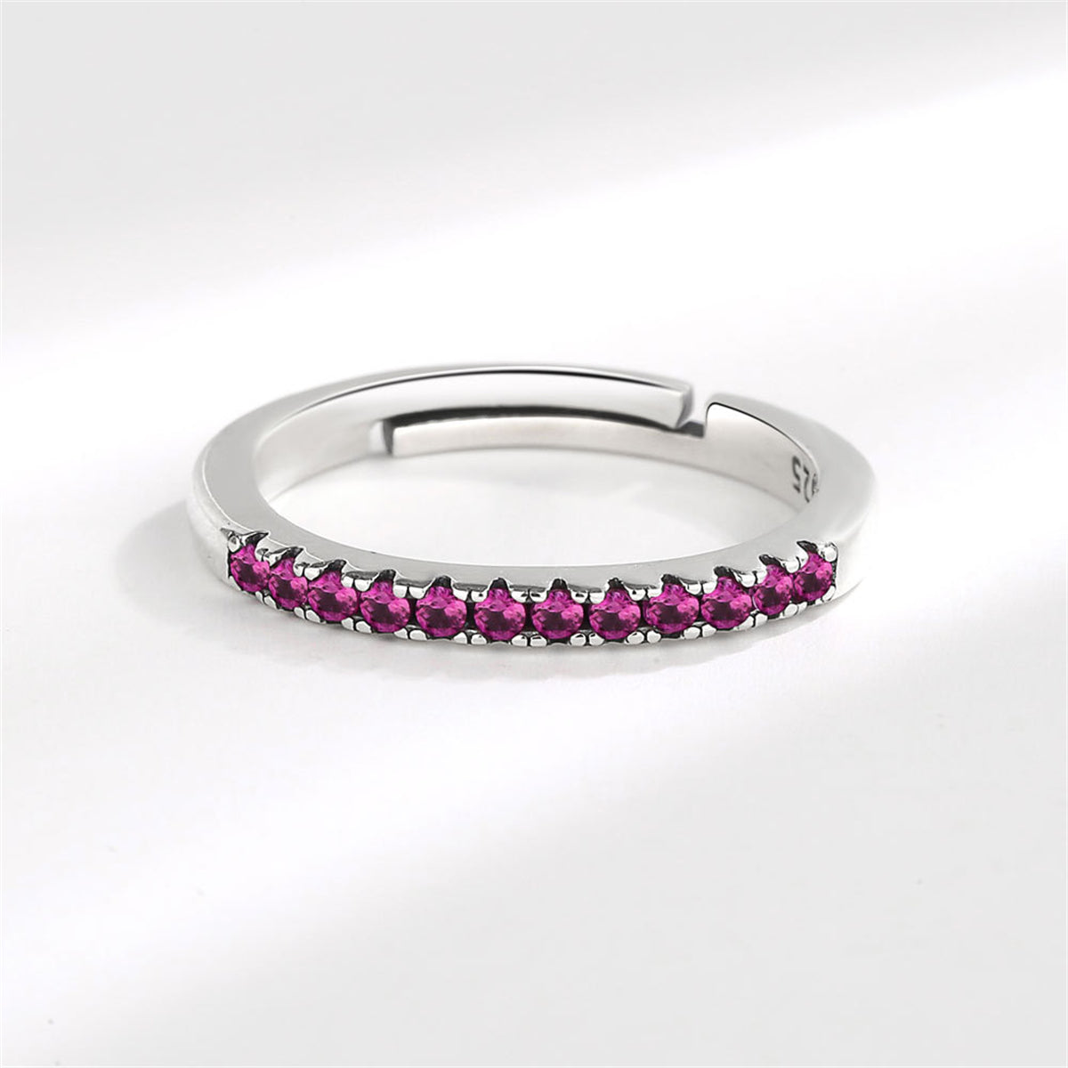 Rose Cubic Zirconia & Silver-Plated Thin Adjustable Ring