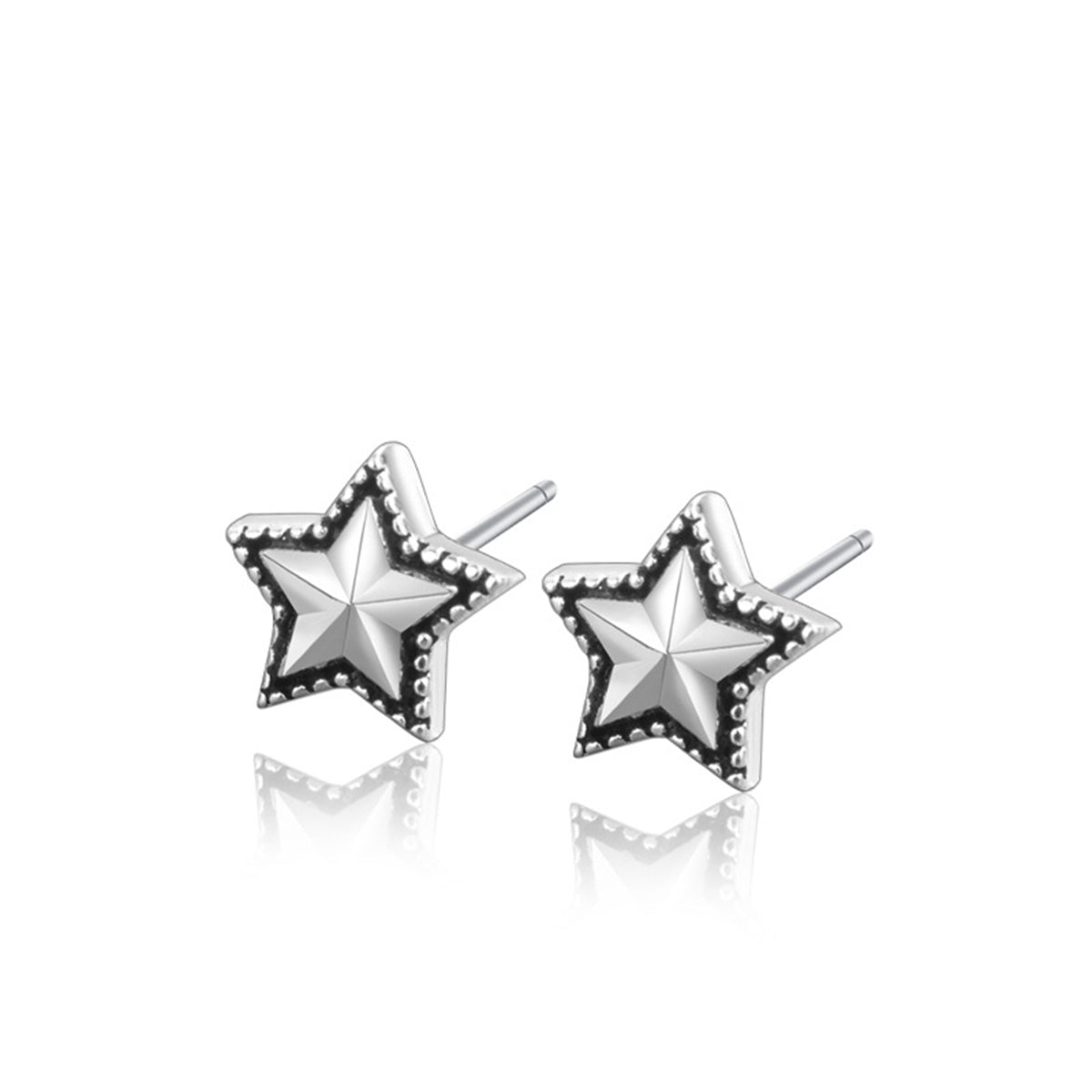 Black Enamel & Silver-Plated Star Stud Earrings