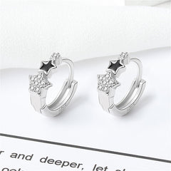 Cubic Zirconia & Enamel Silver-Plated Star Huggie Earrings