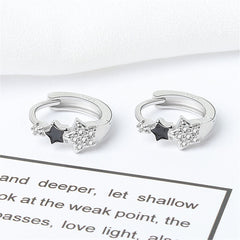 Cubic Zirconia & Enamel Silver-Plated Star Huggie Earrings