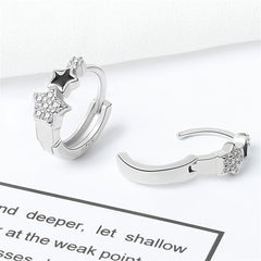 Cubic Zirconia & Enamel Silver-Plated Star Huggie Earrings