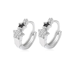 Cubic Zirconia & Enamel Silver-Plated Star Huggie Earrings