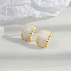 White Enamel & 18K Gold-Plated Curved Face Stud Earrings