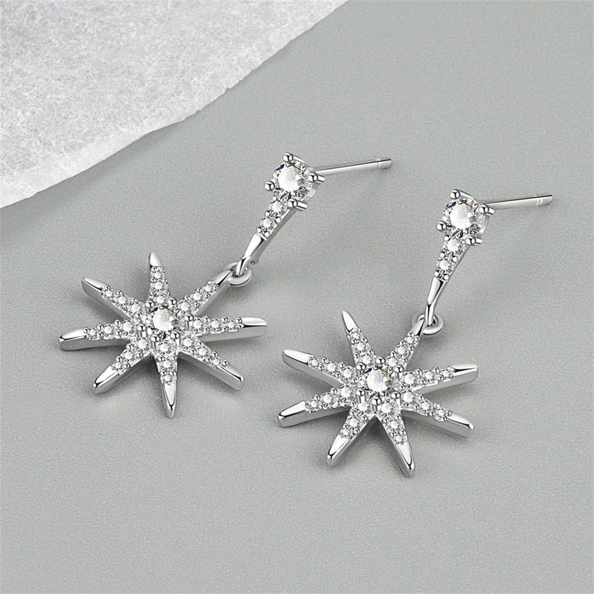 Cubic Zirconia & Silver-Plated Star Drop Earrings