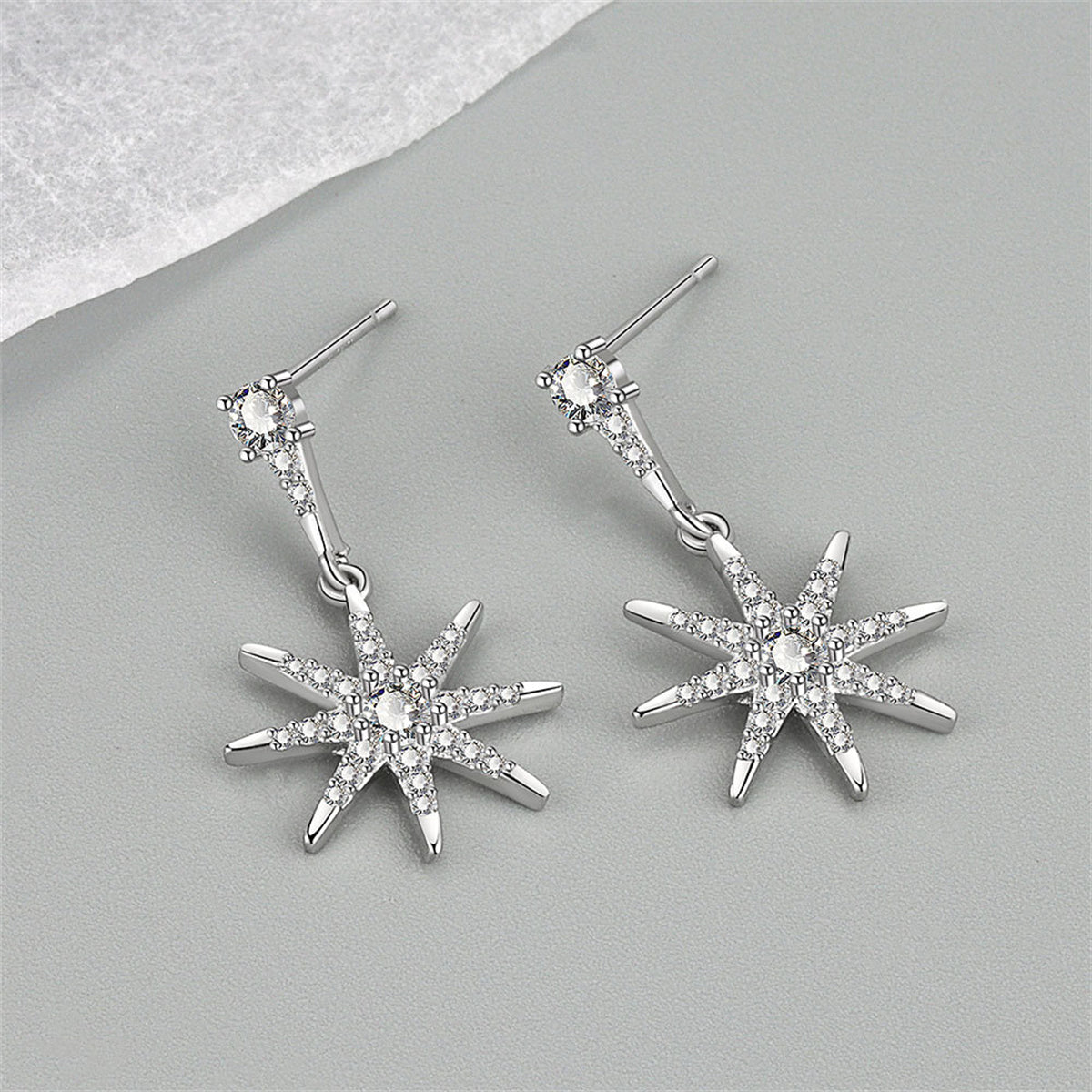 Cubic Zirconia & Silver-Plated Star Drop Earrings