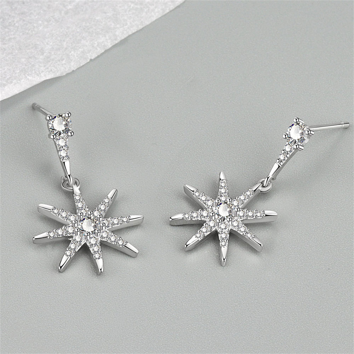 Cubic Zirconia & Silver-Plated Star Drop Earrings