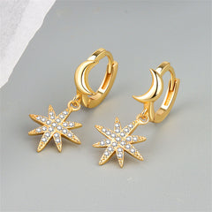 Cubic Zirconia & 18K Gold-Plated Moon Star Huggie Earrings