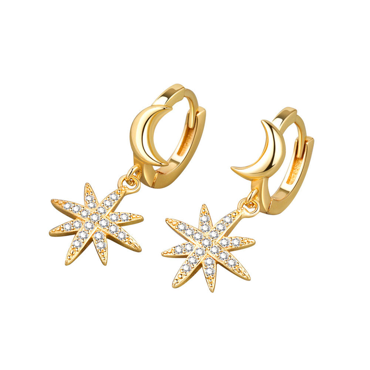 Cubic Zirconia & 18K Gold-Plated Moon Star Huggie Earrings