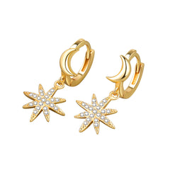 Cubic Zirconia & 18K Gold-Plated Moon Star Huggie Earrings