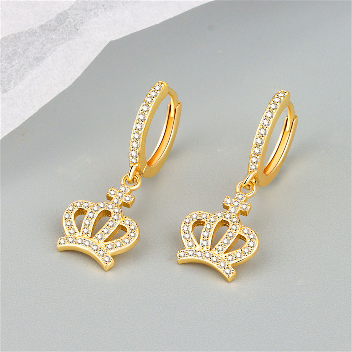 Cubic Zirconia & 18K Gold-Plated Crown Huggie Earrings