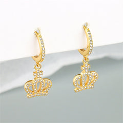Cubic Zirconia & 18K Gold-Plated Crown Huggie Earrings