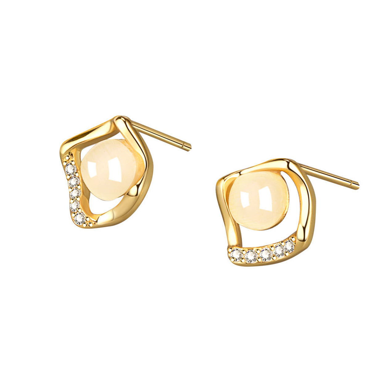 Elegant 18K gold-plated stud earrings featuring white cubic zirconia stones in a stunning rhombus design.