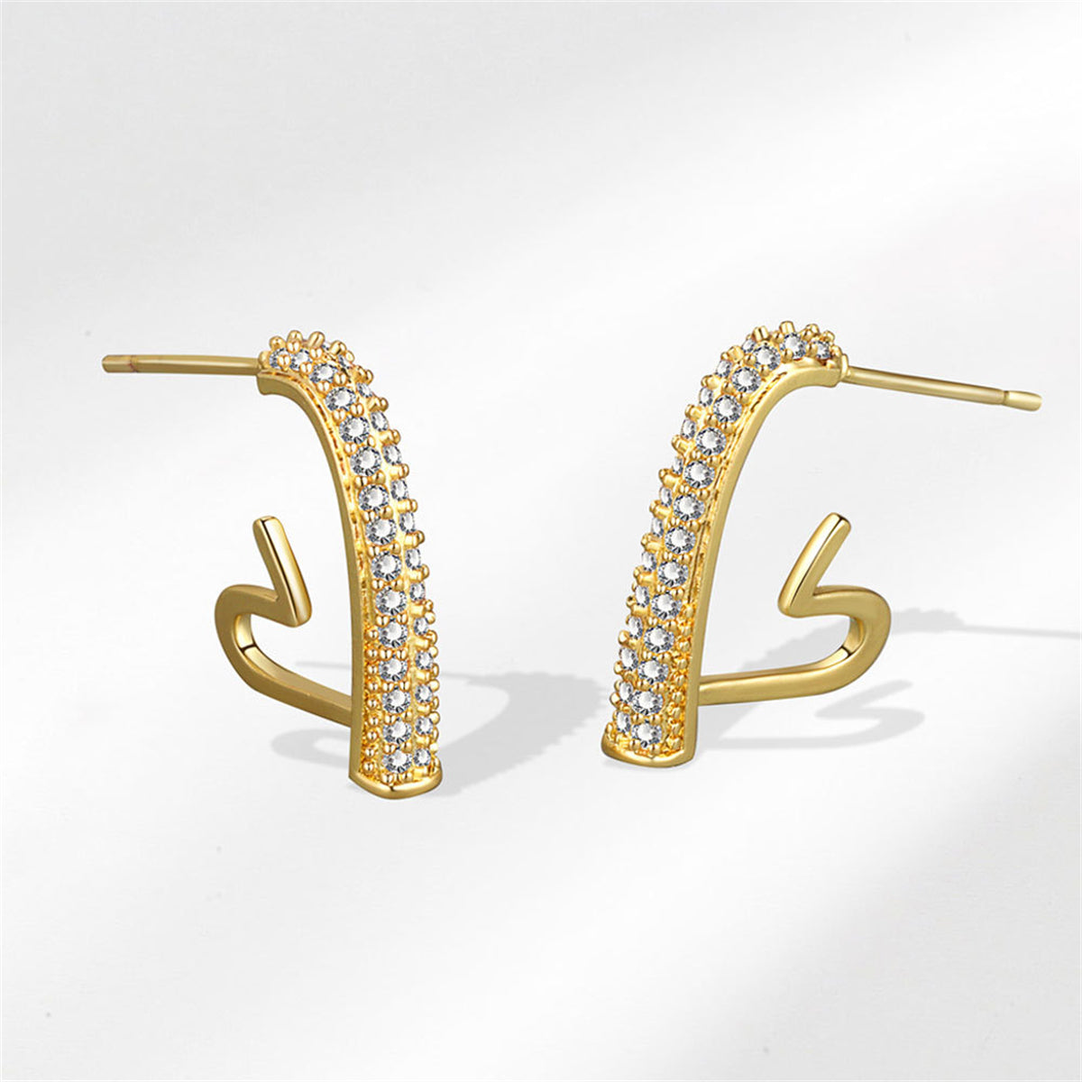 Cubic Zirconia & 18K Gold-Plated Heart Huggie Earring