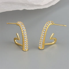 Cubic Zirconia & 18K Gold-Plated Heart Huggie Earring