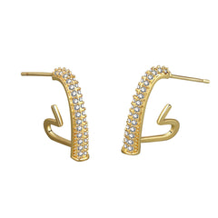 Cubic Zirconia & 18K Gold-Plated Heart Huggie Earring