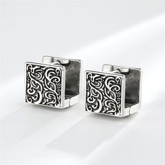 Black Enamel & Silver-Plated Rattan Square Huggie Earrings