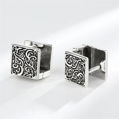 Black Enamel & Silver-Plated Rattan Square Huggie Earrings