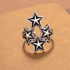 Black Enamel & Silver-Plated Star Cluster Open Ring