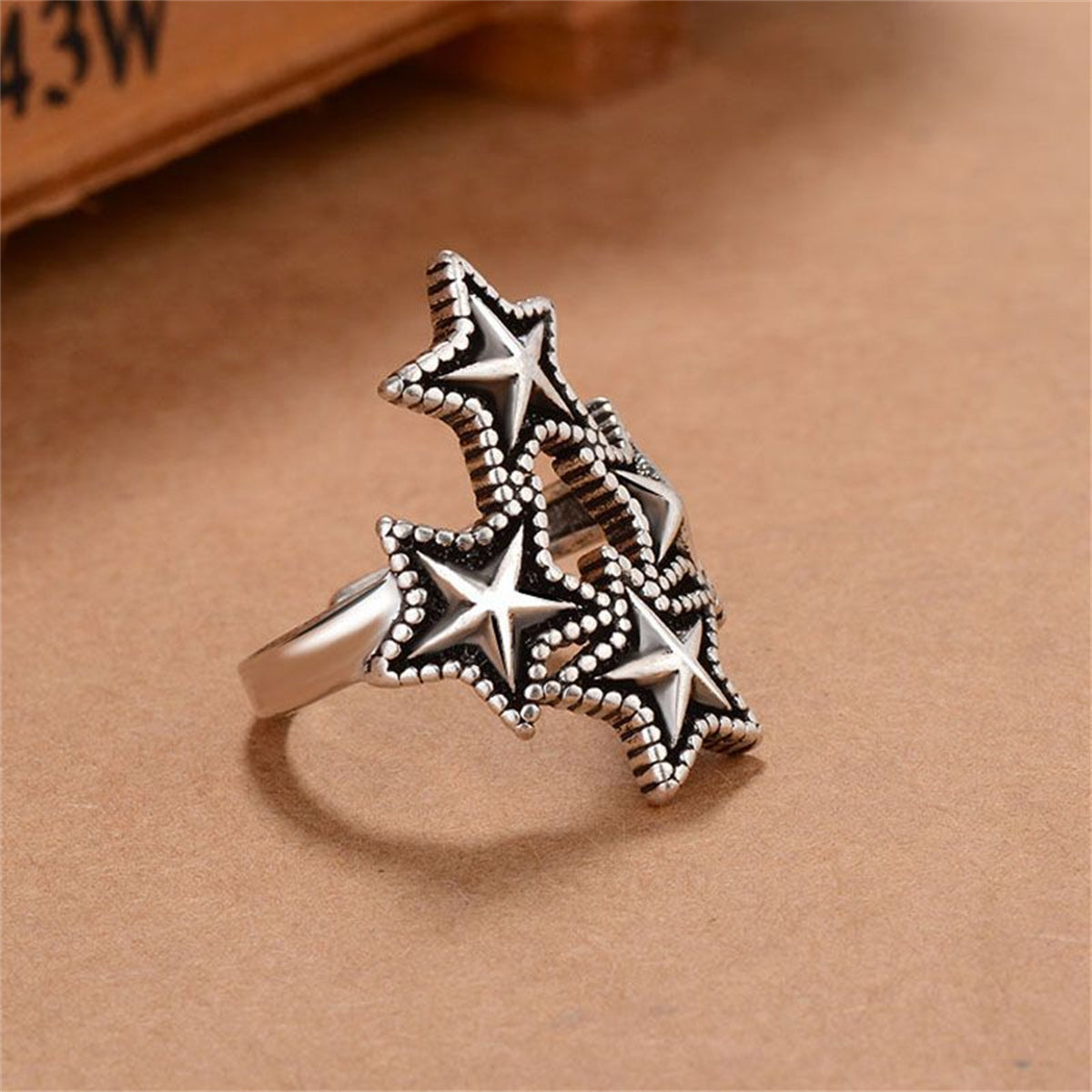 Black Enamel & Silver-Plated Star Cluster Open Ring